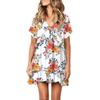 Fashion Women V-neck Printed Short Sleeve Dress Fresh Girly Style Dress