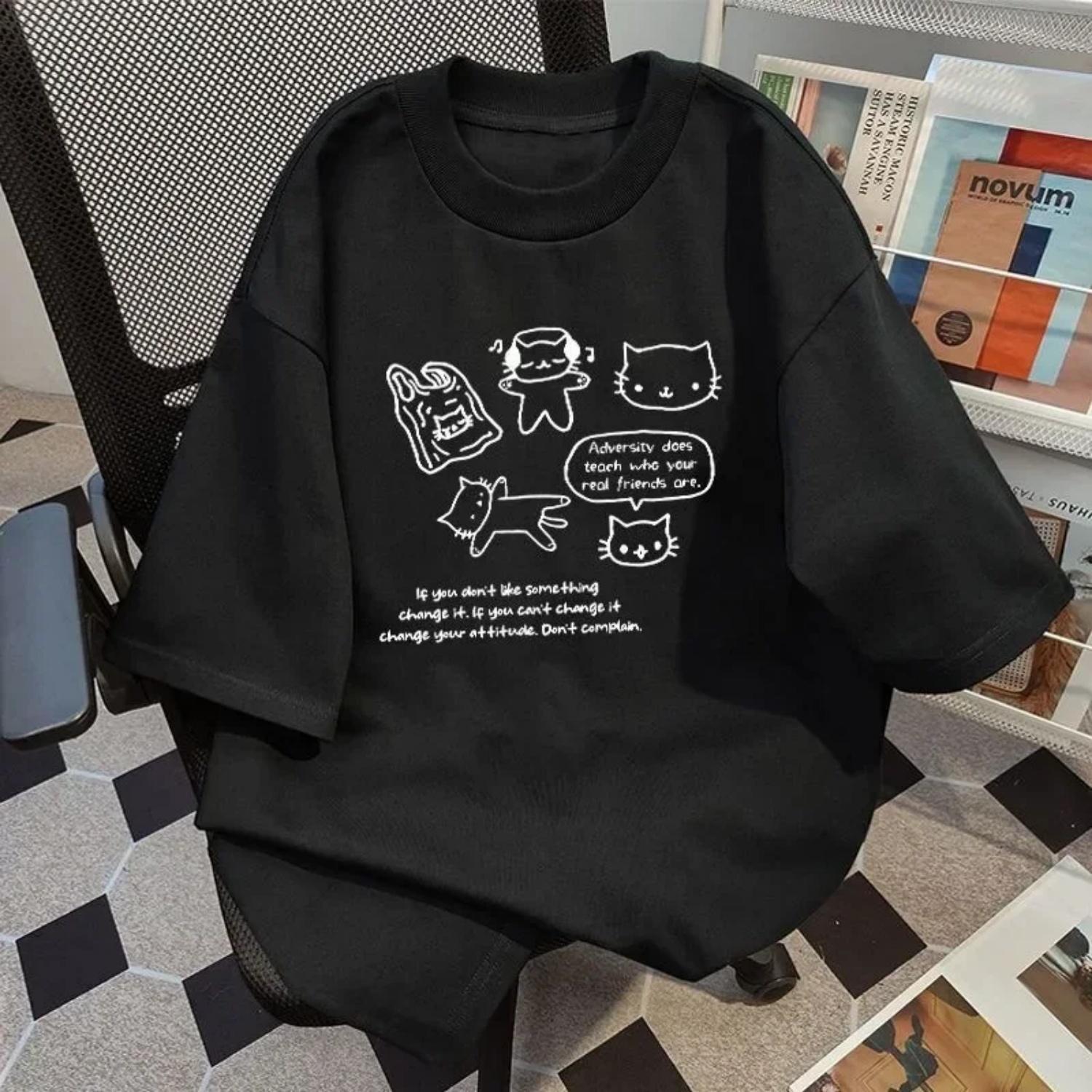 

American Retro Summer New Short-sleeved T-shirt Women Harajuku Everything Half-sleeved Tee Tops XXXXXL чорний
