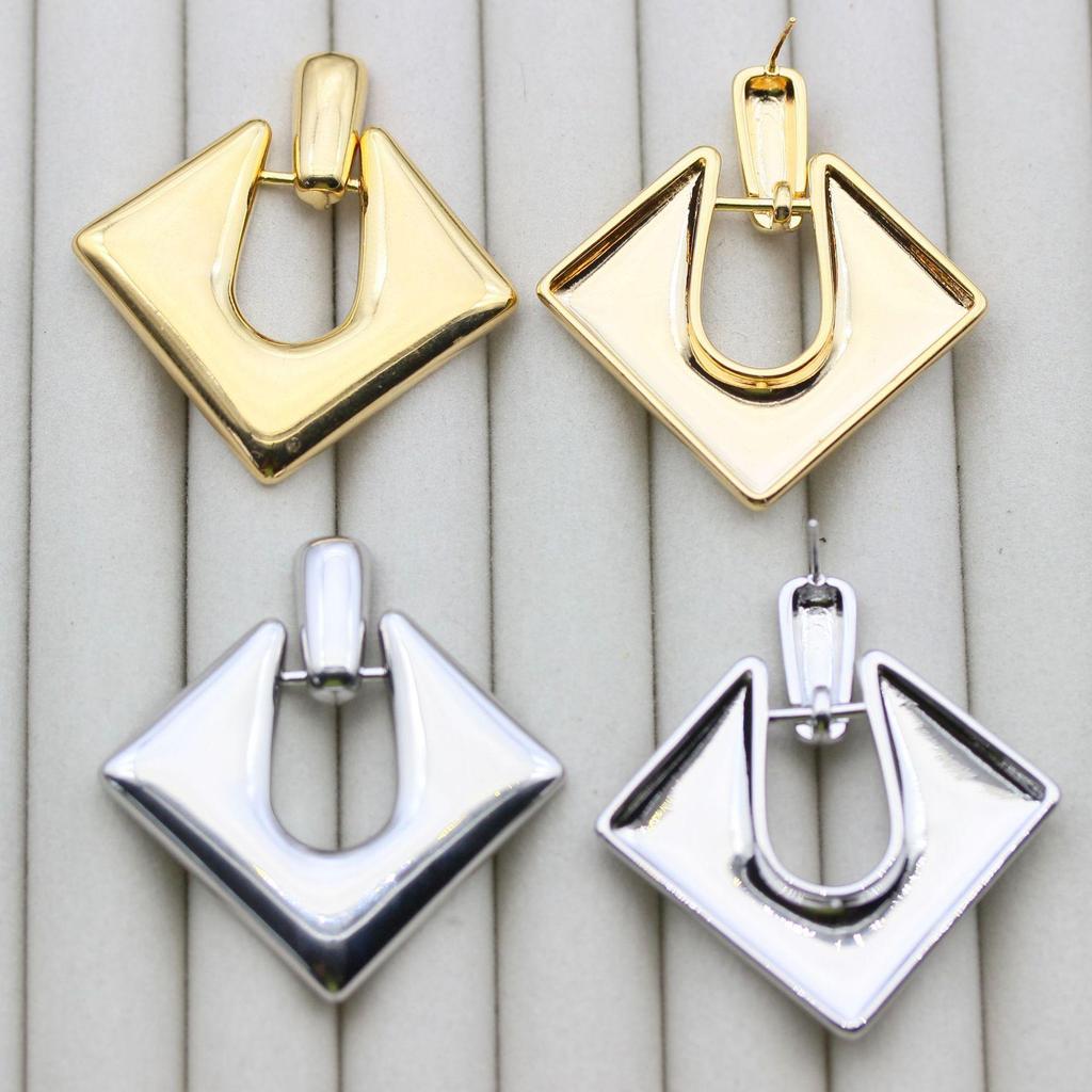 S925 Silbernadel High-End Quadratische Geometrische Rhombus Ohrringe für Frauen - Europäischer und Amerikanischer Stil