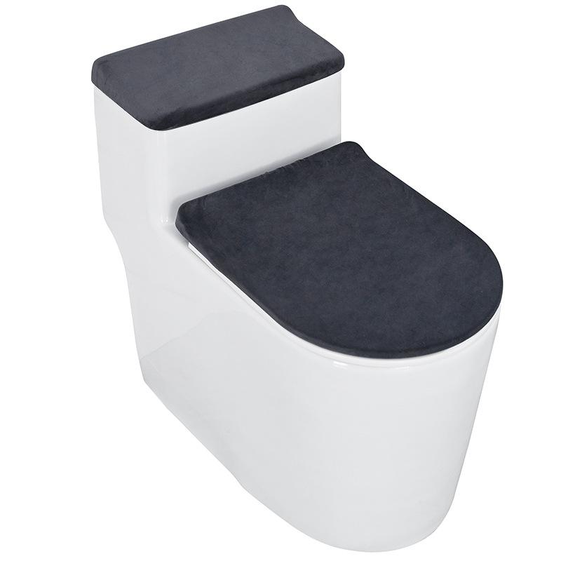 Stretch Velvet Toilet Lid Cover and Toilet Tank Lid Cover, Bathroom Toilet Lid Cover Set with Elastic Bottom, Machine Wash