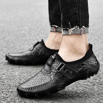 Fashion Men Shoes Slip On British Style Men Causal Shoes Breathable Genuine Leather Men Shoes Hole Outdoor Shoes Zapatos Hombre