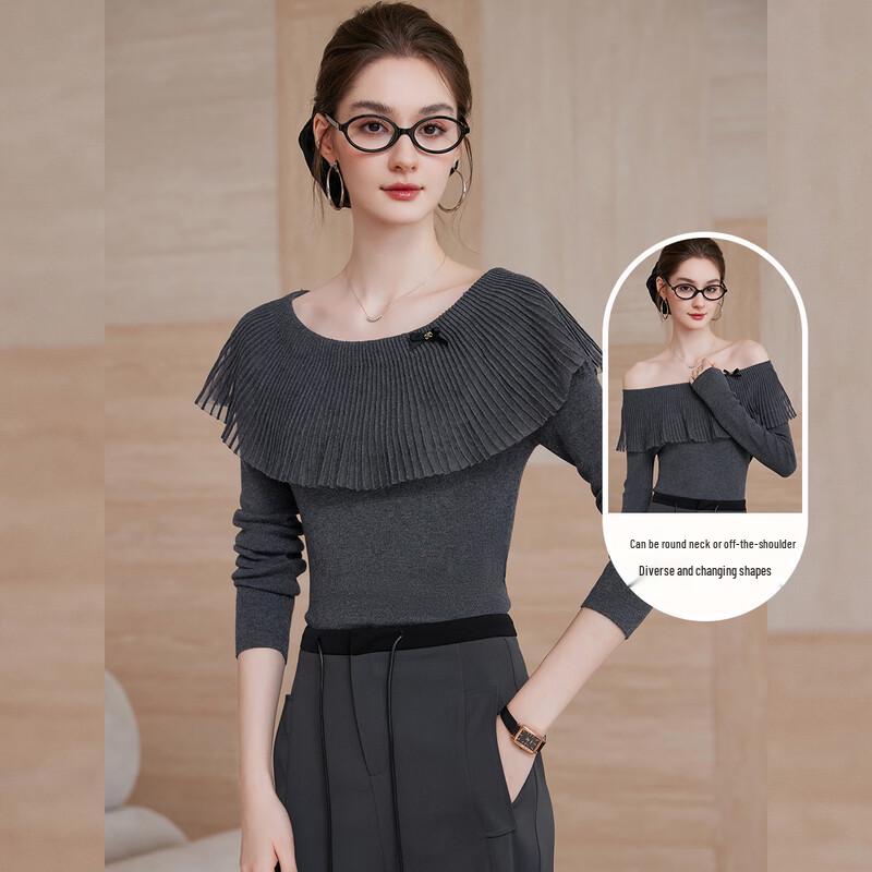 

Bailuyu Elegant Off-Shoulder Bow Knit Sweater EU 38