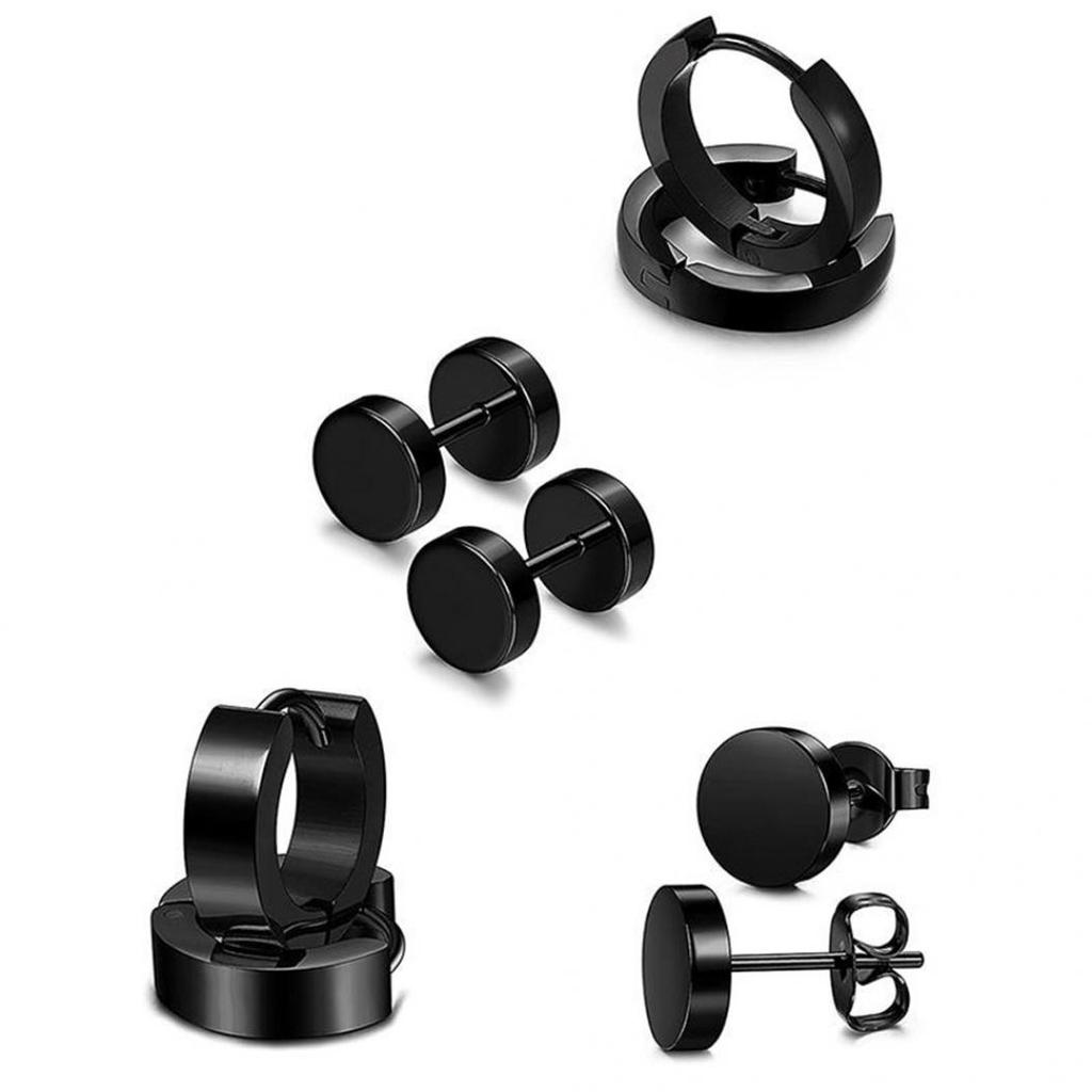 4 Pairs Men Women Stainless Steel Round Dumbbell Ear Stud Huggie Earrings Set