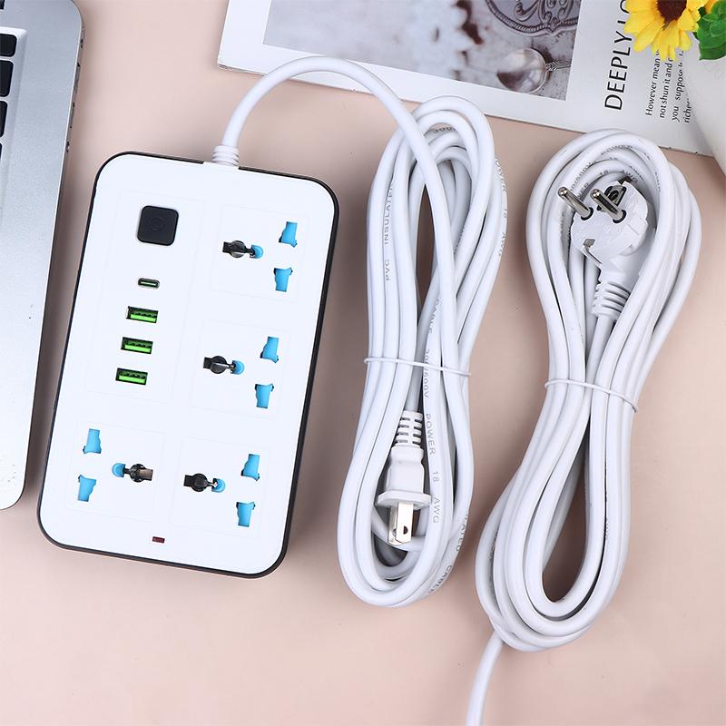 AB Fişli 2/3 Pinli Priz 1 Tip-C 3 USB Portlu 4 Yollu AC Priz 2/3/5M Uzatma Priz Şarj Edebilir Elektrik Priz
