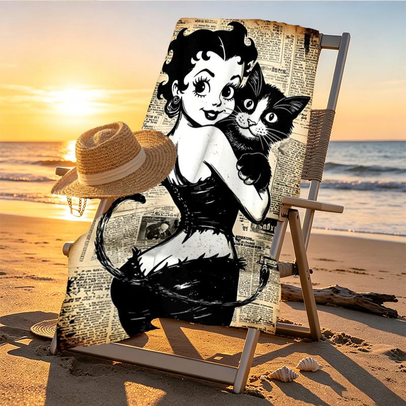 Betty Boop Print Beach Towel Design, Soft, Lightweight. for Home Bathroom, Spa, Pool, Yoga, Surfing, Camping, Gift for Family, Friend
