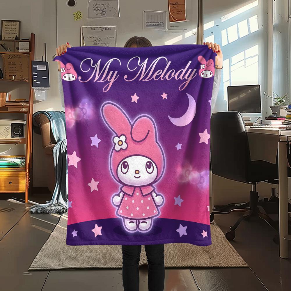 1PC My Melody Pink Print Flannel Blanket, High quality All Seasons, Home Decor, Warmth and Comfort, Perfect for Christmas Gifts