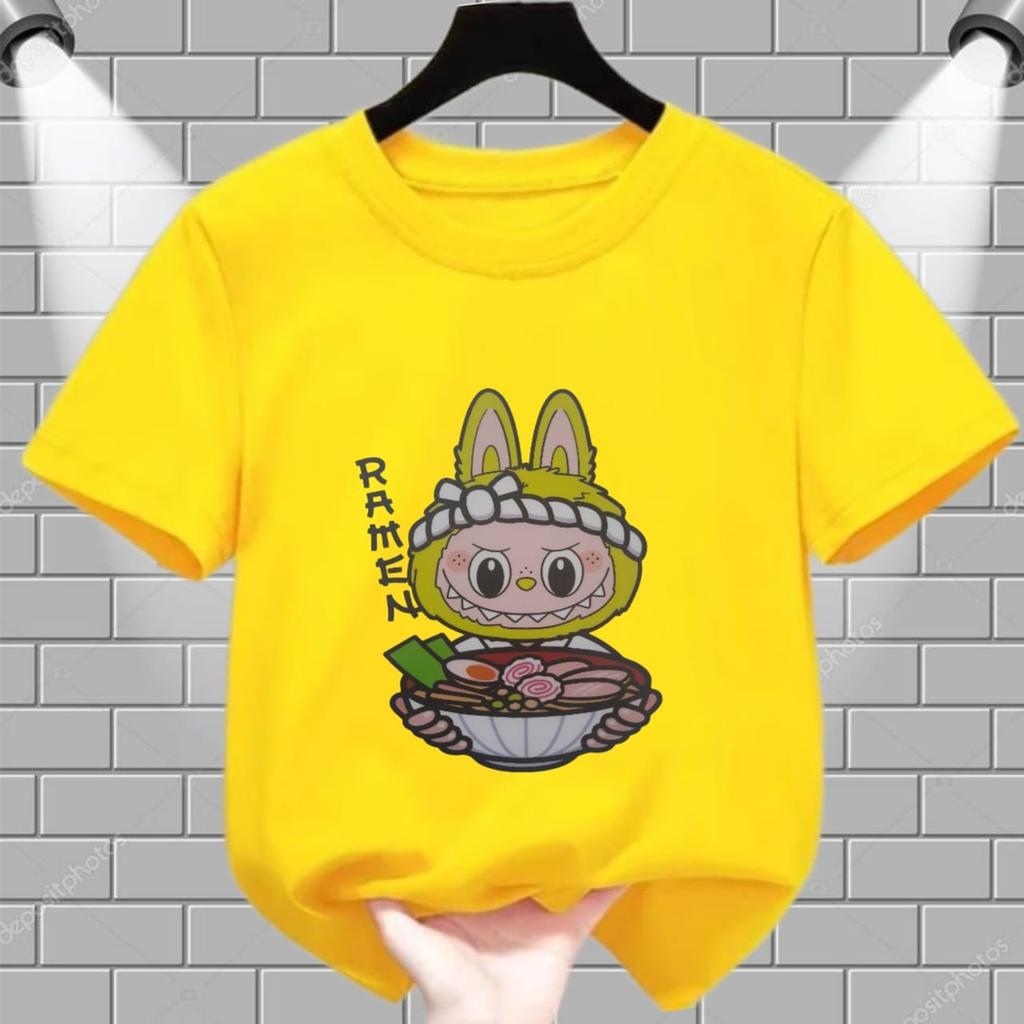 LABUBU Kinder Kurzarm Lamian Nudelmuster Mädchen Rundhals T-Shirt Mode Locker Kinder Top