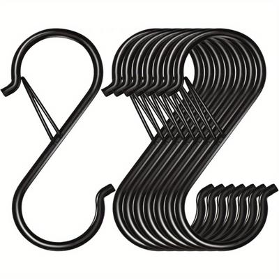 20pcs Set S-Shape Hooks with Safety Buckle Heavy Duty Black Closet Hooks Kitchen Pot Rack Hooks Multi-function Metal S Hooks