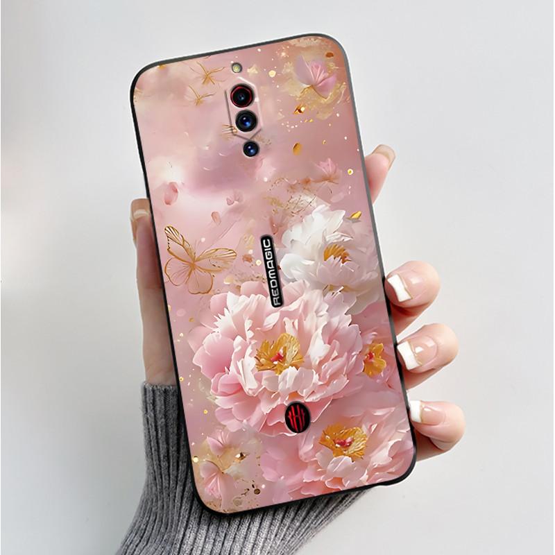 For ZTE Nubia RedMagic 5G Fundas Nubia Red Magic 5S Case Cover Soft Silicone Black Shell Printing Pattern Flower Cartoon Cases