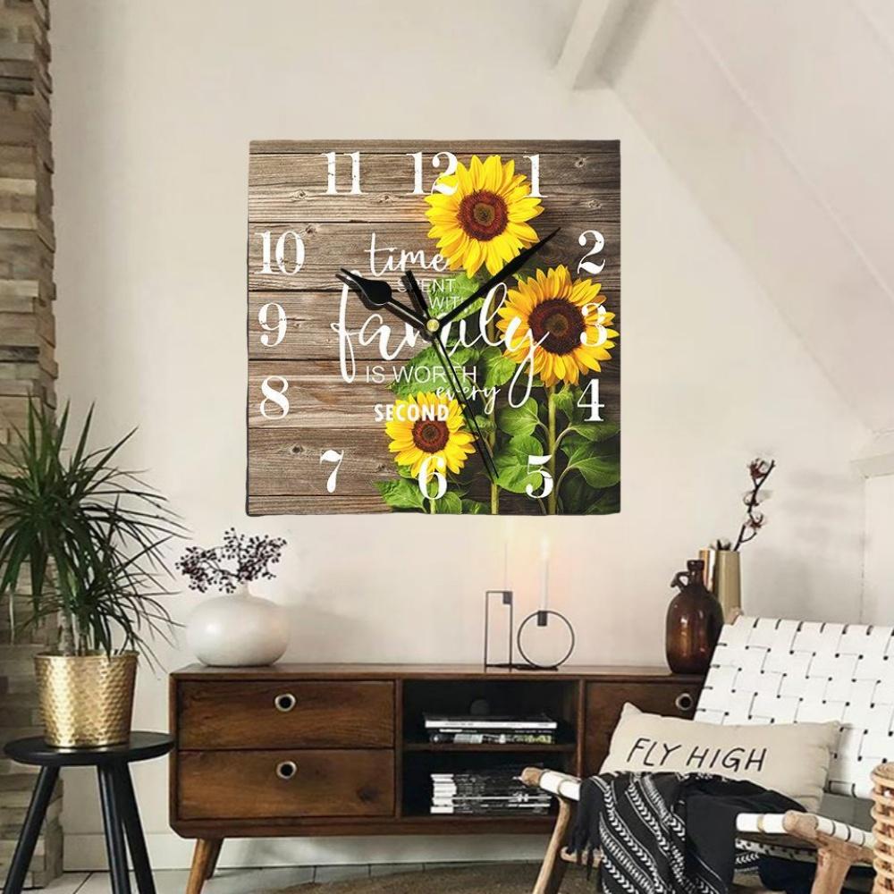 24 Cm Fashion Originality Wooden Square Wall-mounted Clock Quiet Desk Clock for Kitchen Office Living Room Study Dining Room