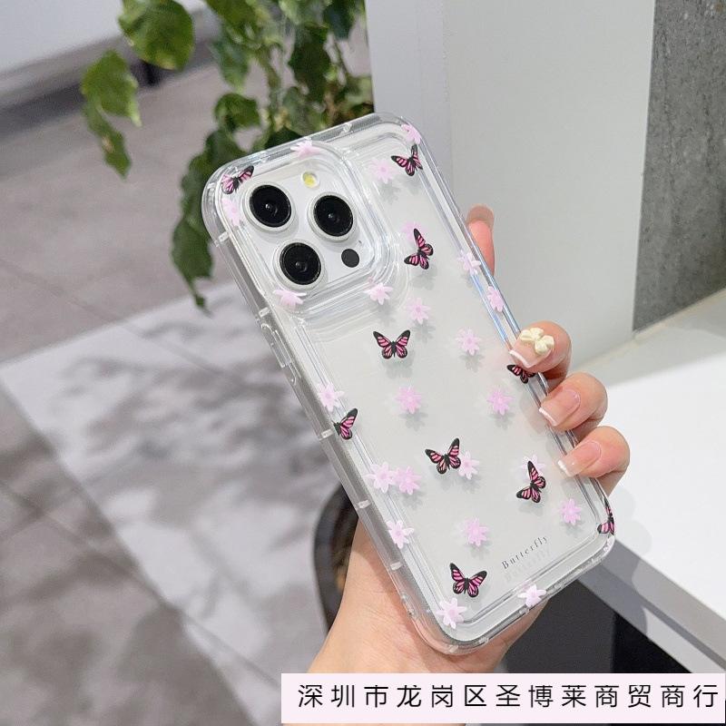 Small Fresh Full Screen Butterfly Apple 15 Mobile Phone Case Iphone14promax Transparent Soft Glue 13/12/11 Anti-drop