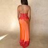 Elegantes Maxikleid mit tiefem V-Ausschnitt, Spitzen-Patchwork, Spaghettiträgern und offenem Rücken