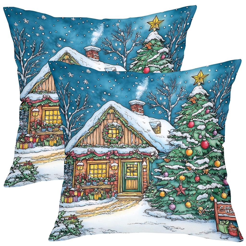1 Pieces Christmas Cottage Pattern Decorative Throw Pillows Polyester pillowcase, sofa decorative cushion cov Headboard Pillow