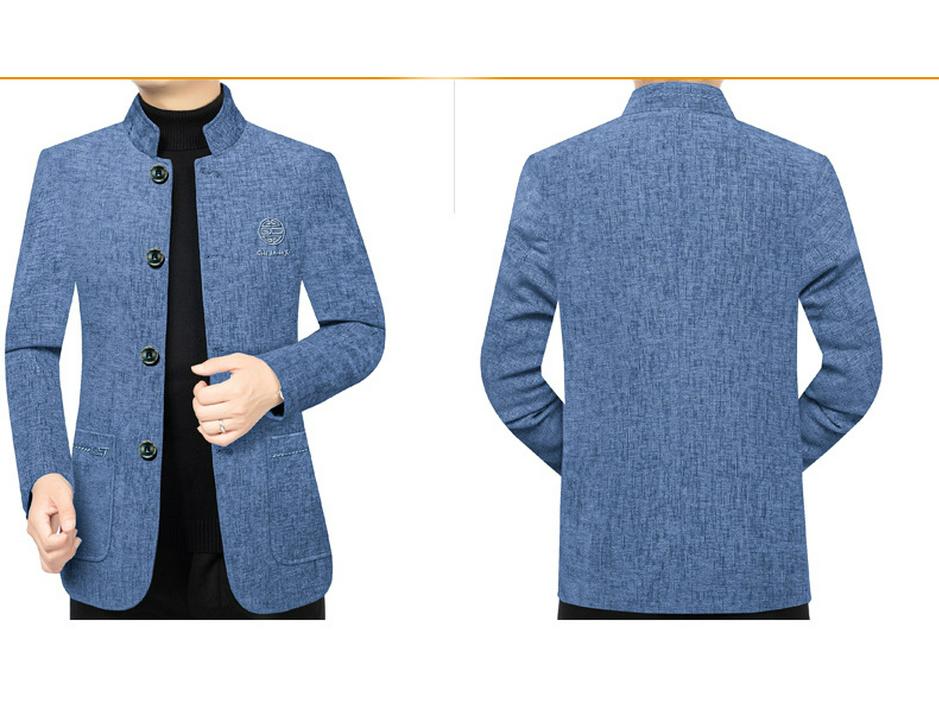 Men's Ethnic Style Woolen Stand-Up Collar Jacket - Business Casual, Warm Winter Wear for Middle-Aged Dads