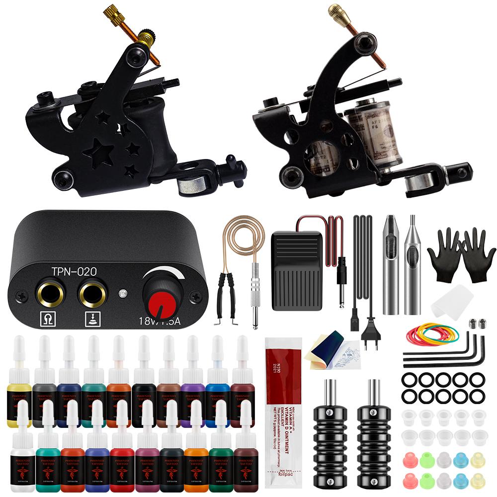 

PHOENIXY 2 Pro Набор для татуировки Катушки-пулеметы Чернила для татуировки Профессиональный источник питания и набор инструментов для татуировки для лайнера и шейдера