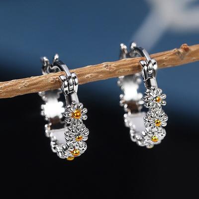 Romantic Daisy Piercing Big Hoop Earrings For Women Girls Wedding Party Classic Fashion Jewelry Eh681