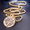 Compass Gold Pendent Stainless Steel Mens Jewelry Necklace