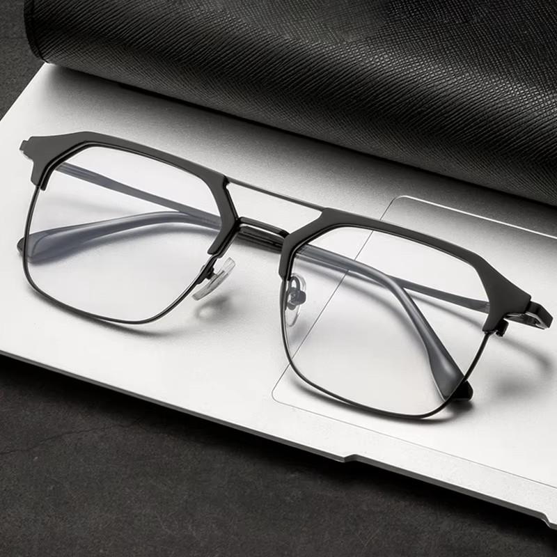 Non-polarized Men Square Half Frame Photochromic Glasses Double Beam Frame Shades Sunglasses Unisex Outdoor Color Changing Eyewear