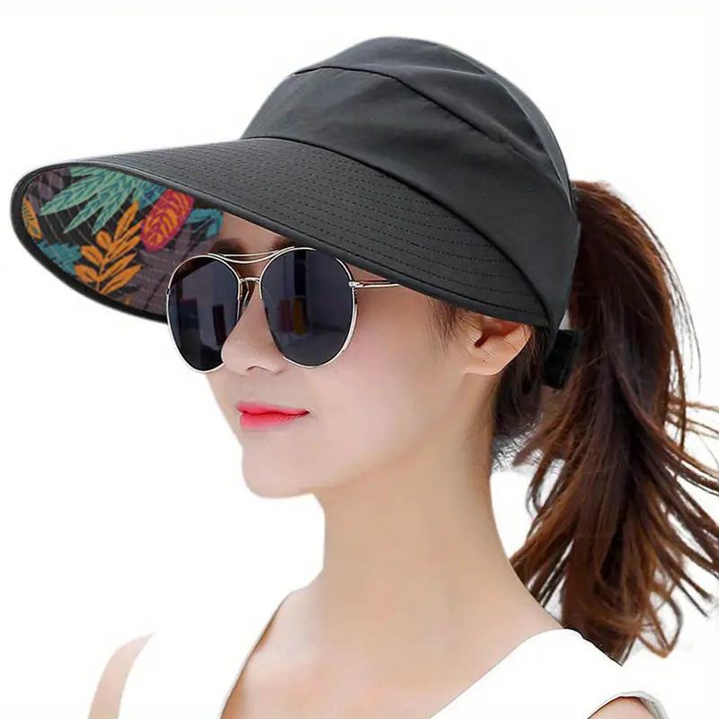 Women Wide Brim Sun Protection Visor Sun Hat, Anti-UV Lightweight Breathable Foldable Beach Hat For Outdoor Sport Cycling Drive