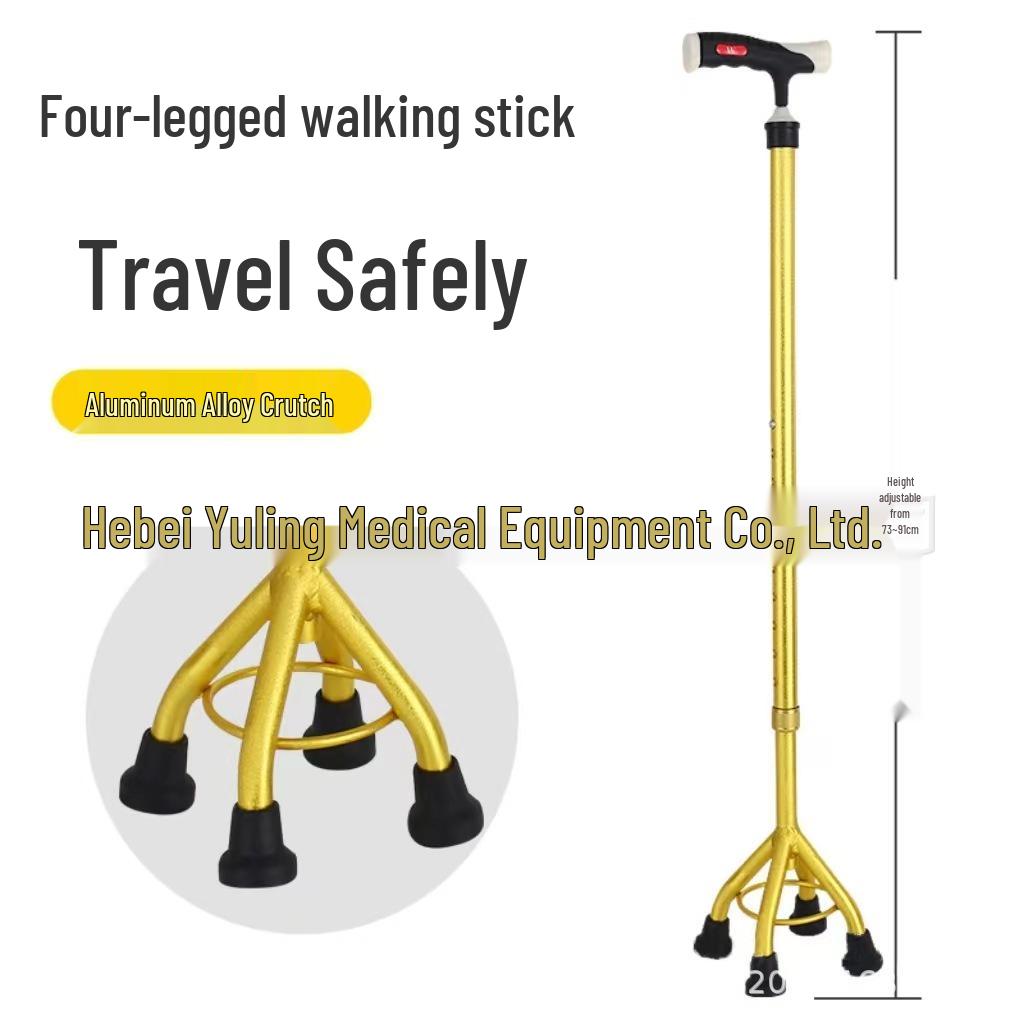 Adjustable Height Lightweight Aluminum Quad Cane with Non-Slip Base for Elderly