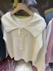 Gentle Style Milk-Toned Soft Pullover with Lapel and Lace-Up Design for Women