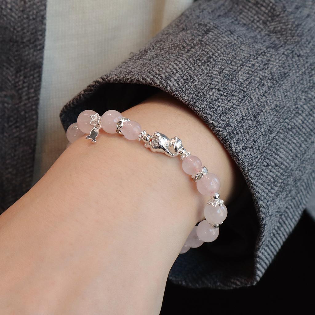 Natural Pink Crystal Bracelet Hibiscus Stone Fashion Bracelet Fashion Women Bracelet Accessories