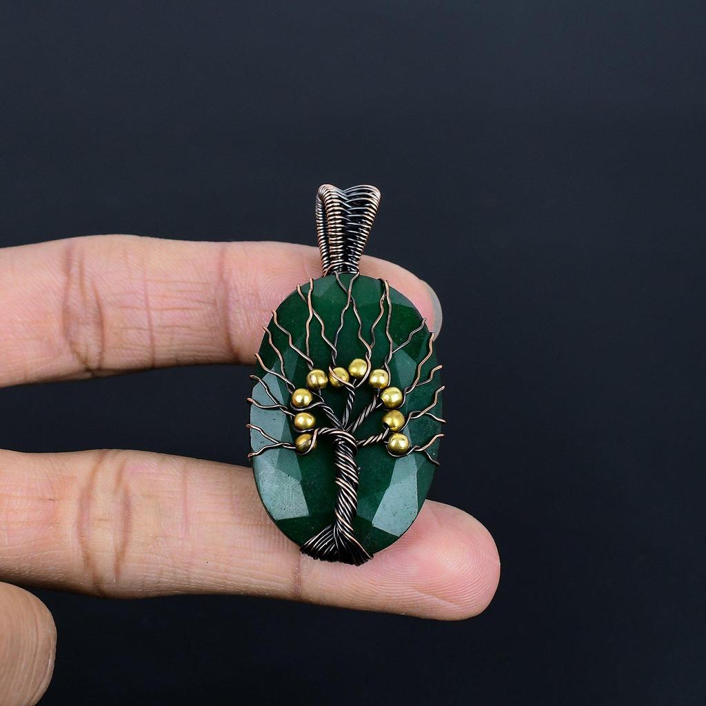 Emerald Pendant, 999 Copper Wire Wrapped Pendant Gemstone Jewelry, Handmade Pendant Amazing Jewelry, Gift For Her