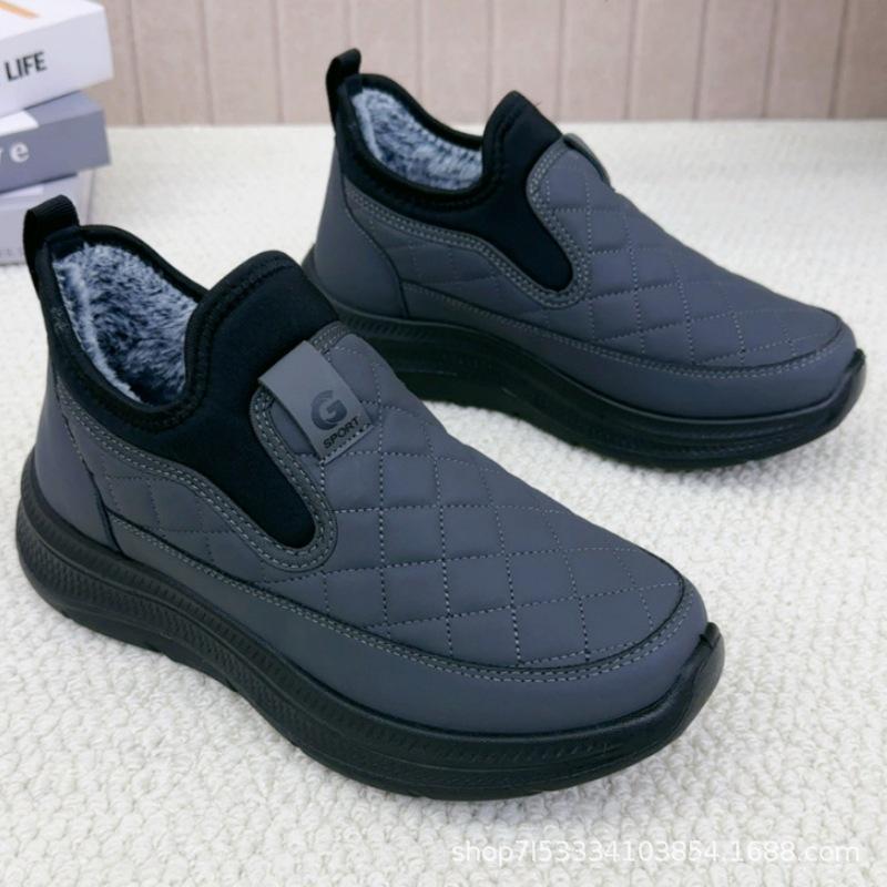 Men's Winter Velvet Slip-On Waterproof Casual Shoes - Non-Slip Soft Bottom for Middle-Aged Dads