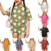 Kids Casual Short Sleeve Top and Shorts Set Animal Print Lightweight Soft Fabric Comfortable Fit Summer Outfit for Boys and Girls