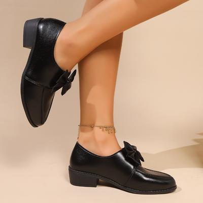 2026 New Butterfly-Knot Pu Leather Pumps Woman Spring Pointed Toe Med Heel Pumps Women Fashion Shallow Mouth Single Shoes Mujer