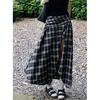 Kumikumi Design Sense Black Pleat Vest Top Women Summer Slimming Plaid Skirt Long Dress Two-piece Set