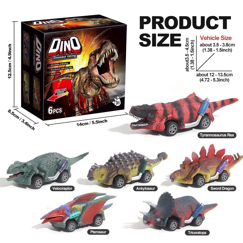 6Pcs Dinosaur Pull-Back Toy Cars, Kids Interactive Dinosaur Race Game Vehicle Playset, No Battery Required