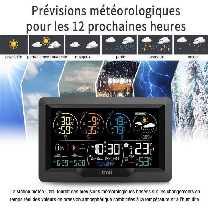 Station météo sans fil avec 3 capteur horloge numérique thermomètre hygromètre intérieur extérieur prévisions météo pression leve
