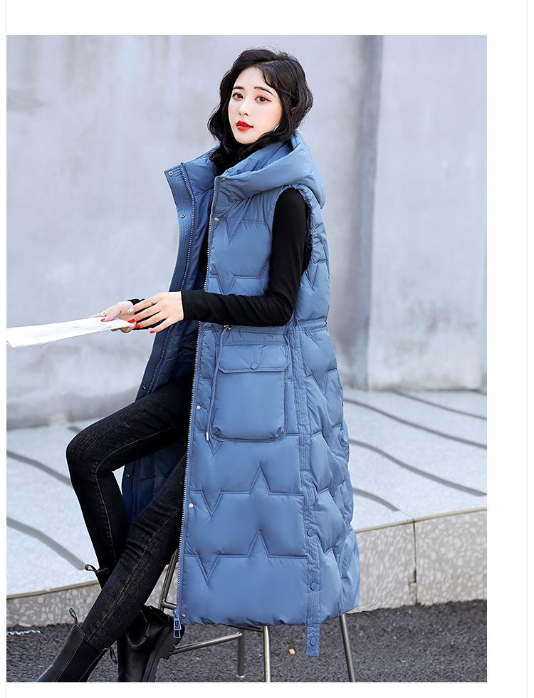Damen Herbst Winter Kapuzen Ärmelloser Langer Weste Mantel Oberbekleidung Daunenjacke Baumwolle Gepolsterte Parkas Weste