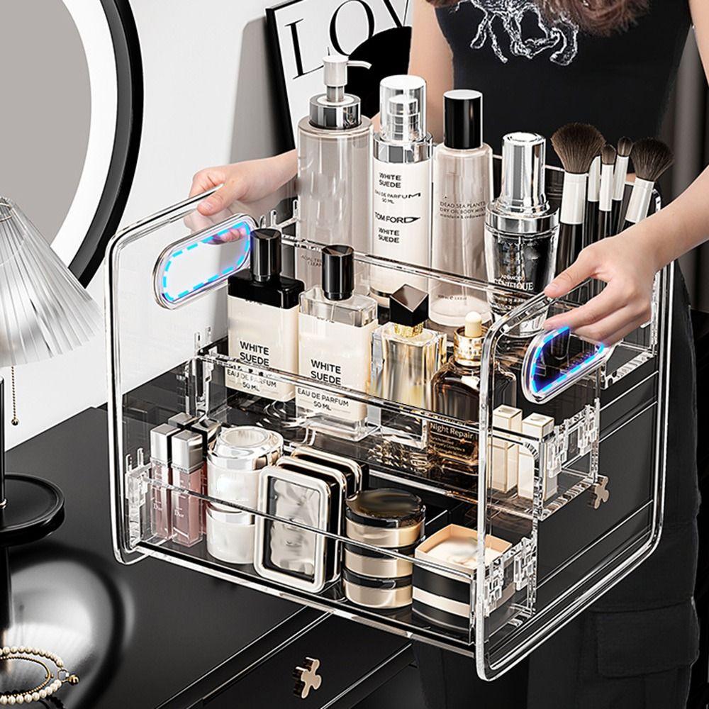 Transparenter Schreibtisch-Kosmetik-Organizer Multifunktionales Schminktisch-Organizer-Regal Kosmetik-Aufbewahrungsbox Mehrschichtig