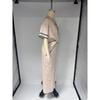 Women's Boho Contrast Trim Maxi Dress V Neck Short Sleeve Twist Waist Loose Elegant Summer Casual Office Vacation Long Dress