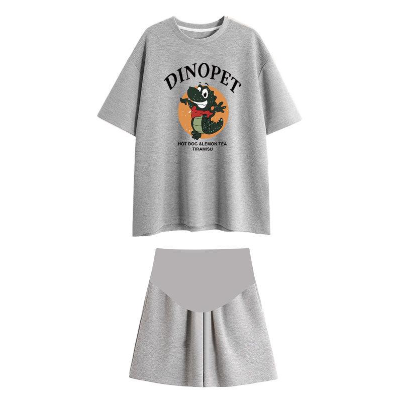 

Summer 2026 Breathable Maternity Set: Casual Loose Dinosaur Top & Belly Support Shorts XXXL [77.5-85 kg]
