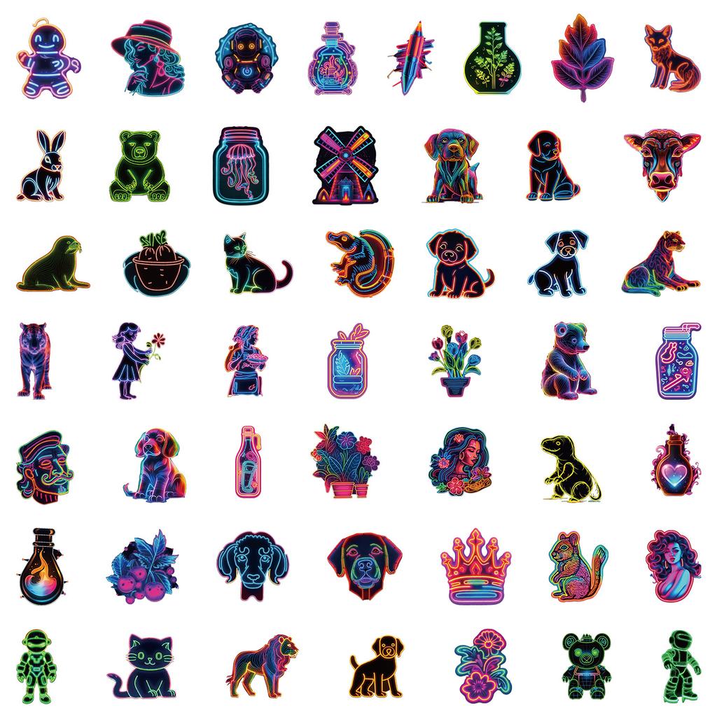 50 New Style Neon Doodle Stickers Mobile Phone Water Cup Decorative Stickers Waterproof Notebook Hand Note Stickers