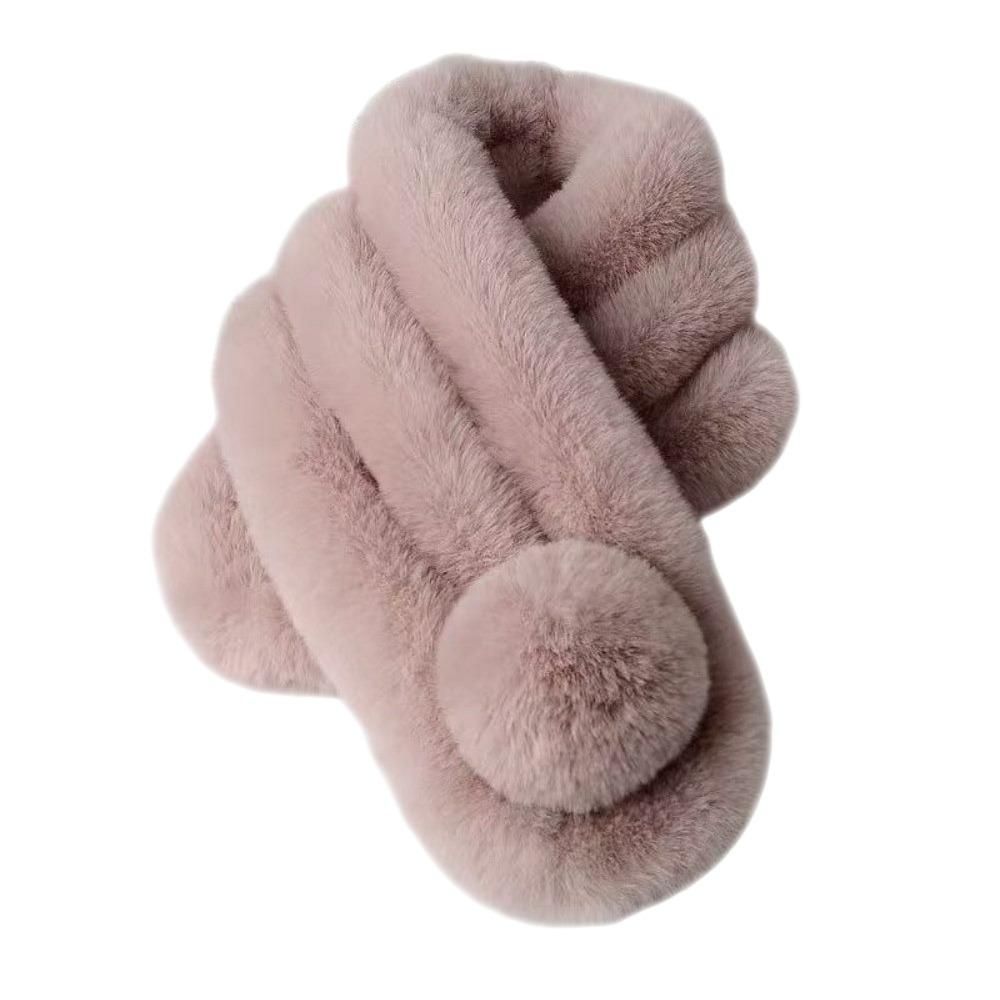 Faux Rabbit Fur Plush Neck Scarf Thicken Double-sided Neck Cover Cute Cross Scarf  Winter