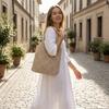 Damen Häkel Schultertasche Leichte Einfarbige Netz Handtasche Modische Strandtasche Tägliche Pendeltasche für Outdoor Reisen Urlaub
