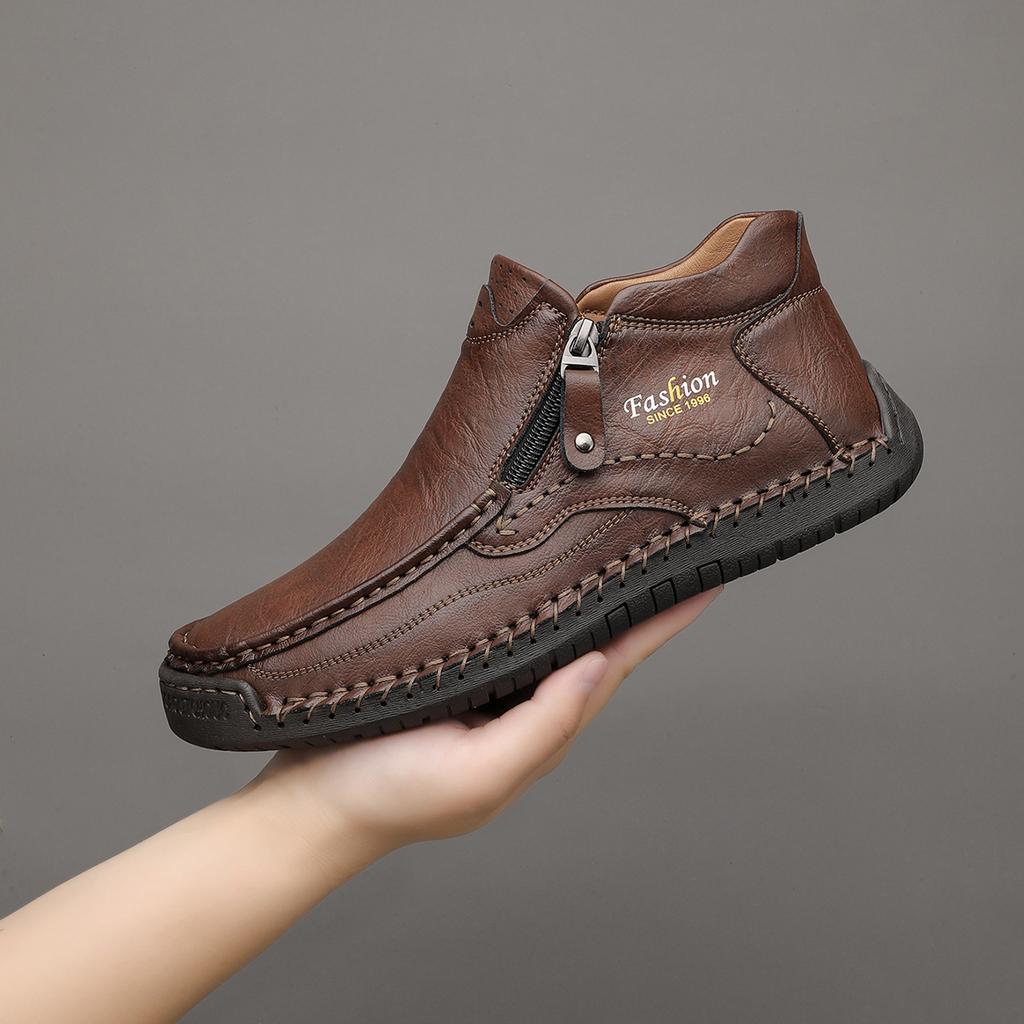Large Size Men's Shoes Outdoor Casual Leather Shoes Medium Top Martin Boots Autumn and Winter Soft-soled Short Boots