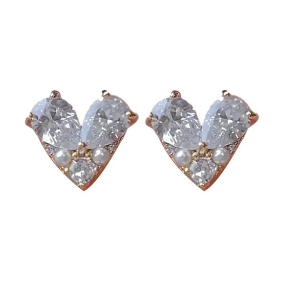 Boucles d'oreilles clous cœur strass Diamants artificiels Cœur d'amour Boucles d'oreilles clous avec fausses perles Clous étincelants mignons pour femmes filles rendez-vous soirée