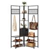 Corner Hall Tree with Shoe Bench, 1800 mm Coat Rack with Hooks and Steel Frame, Freestanding Clothes Shoes Rack Storage Organizer with Anti-Tip Set,