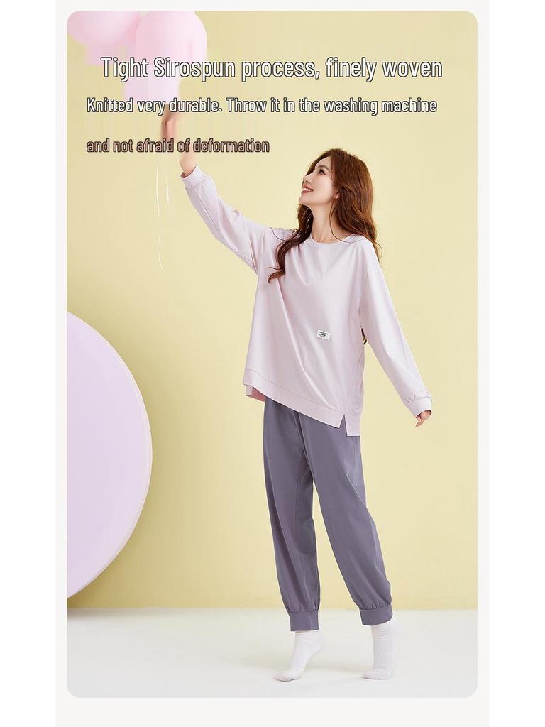 2025 Women's 100% Cotton Pajamas, Round Neck Long Sleeve Pullover, Casual Autumn/Spring Homewear Set