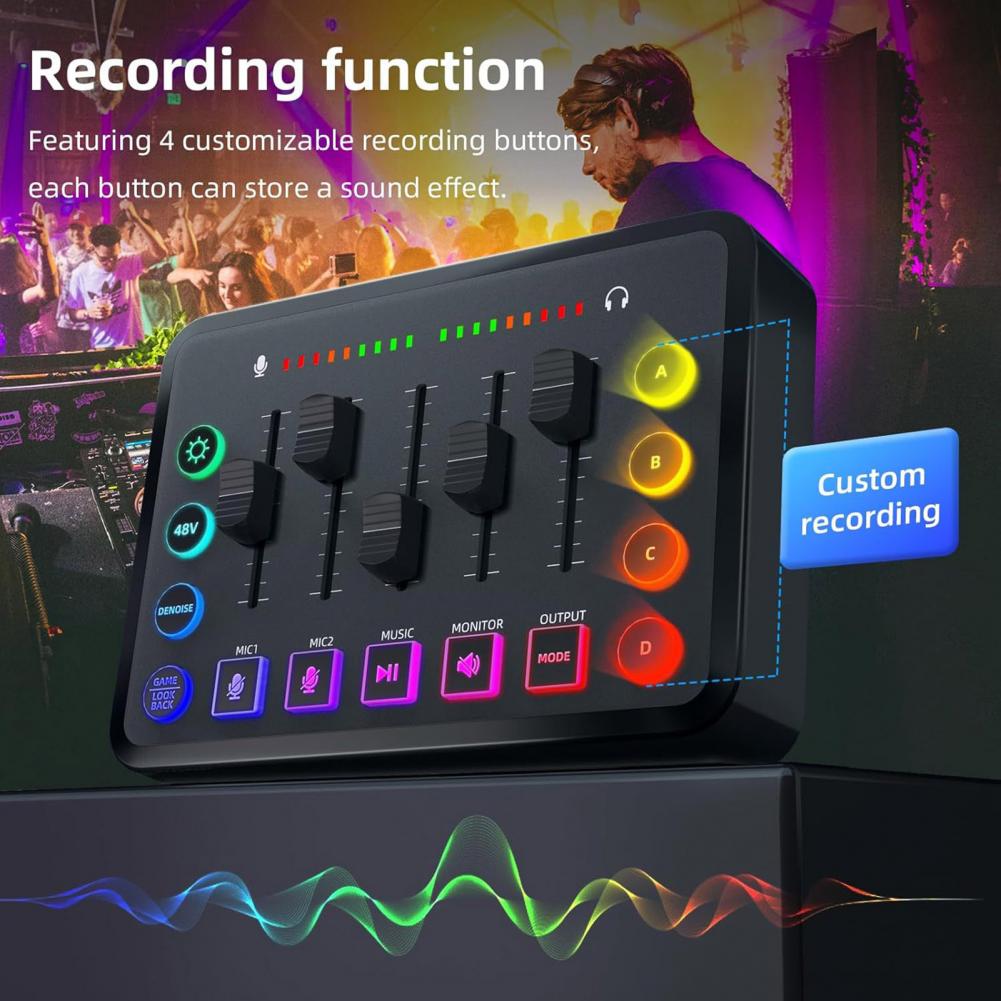 Herní audio mixážní pult s Bluetooth streamováním, XLR mikrofonem a externí zvukovou kartou pro PC s kanálem