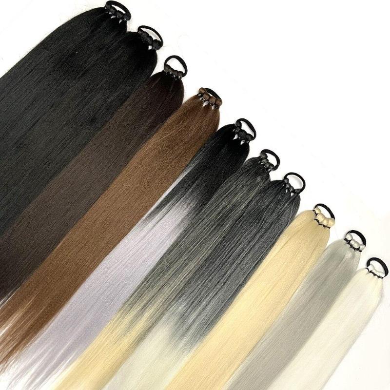 Extensiones de cabello de cola de caballo trenzadas sintéticas, peluca rubia Natural, envoltura larga alrededor de cola de caballo con banda de goma