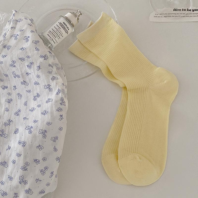 Summer Socks Women 76% Lyocell Silk Thin Breathable Solid Color Long Socks Korean Style Casual Streetwear Middle Tube Socks Sox