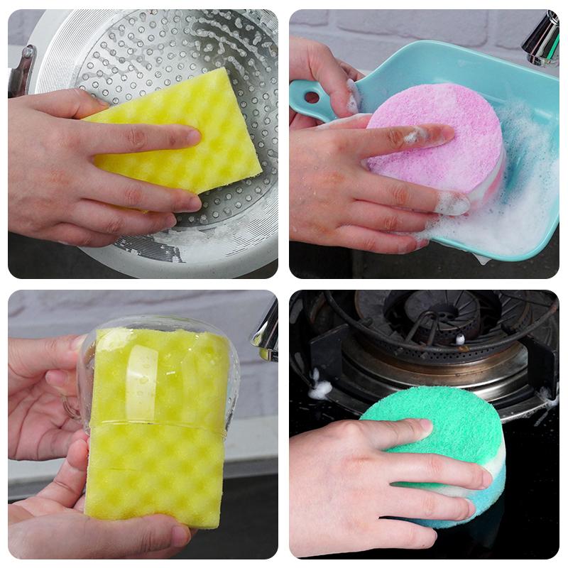 Wave Washing Dishes Sponge Kitchen Brush Pot Artifact Thickened Sponge Scouring Pad Brush Bowl Housework Cleaning Sponge Block