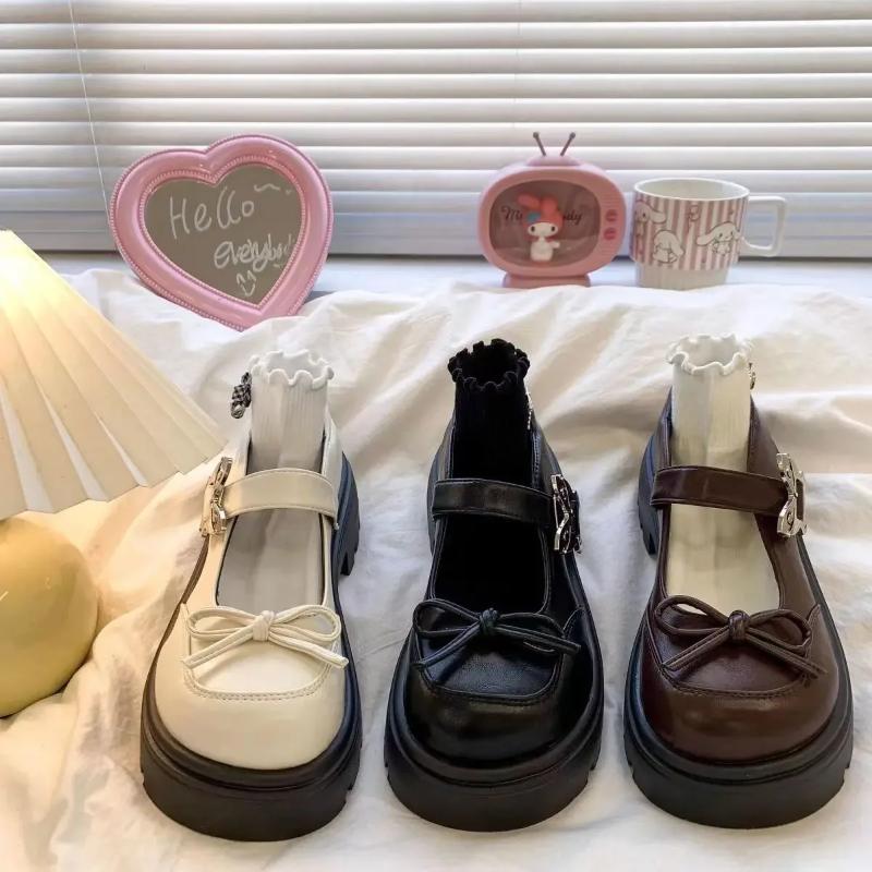 Japanese Style Lolita Ladies Pumps Women's Shoes With Bow Round Toe Platform Medium Heels Gothic Mary Jane Stylish Lastest 39
