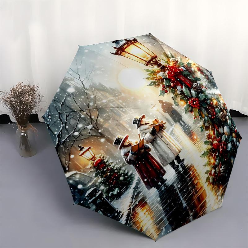 Carolers, Winter Wonderland Automatic Folding umbrella Compact 8 rib Design, Unique Style, Suitable for Everyday Outdoor Use, Perfect Gift f